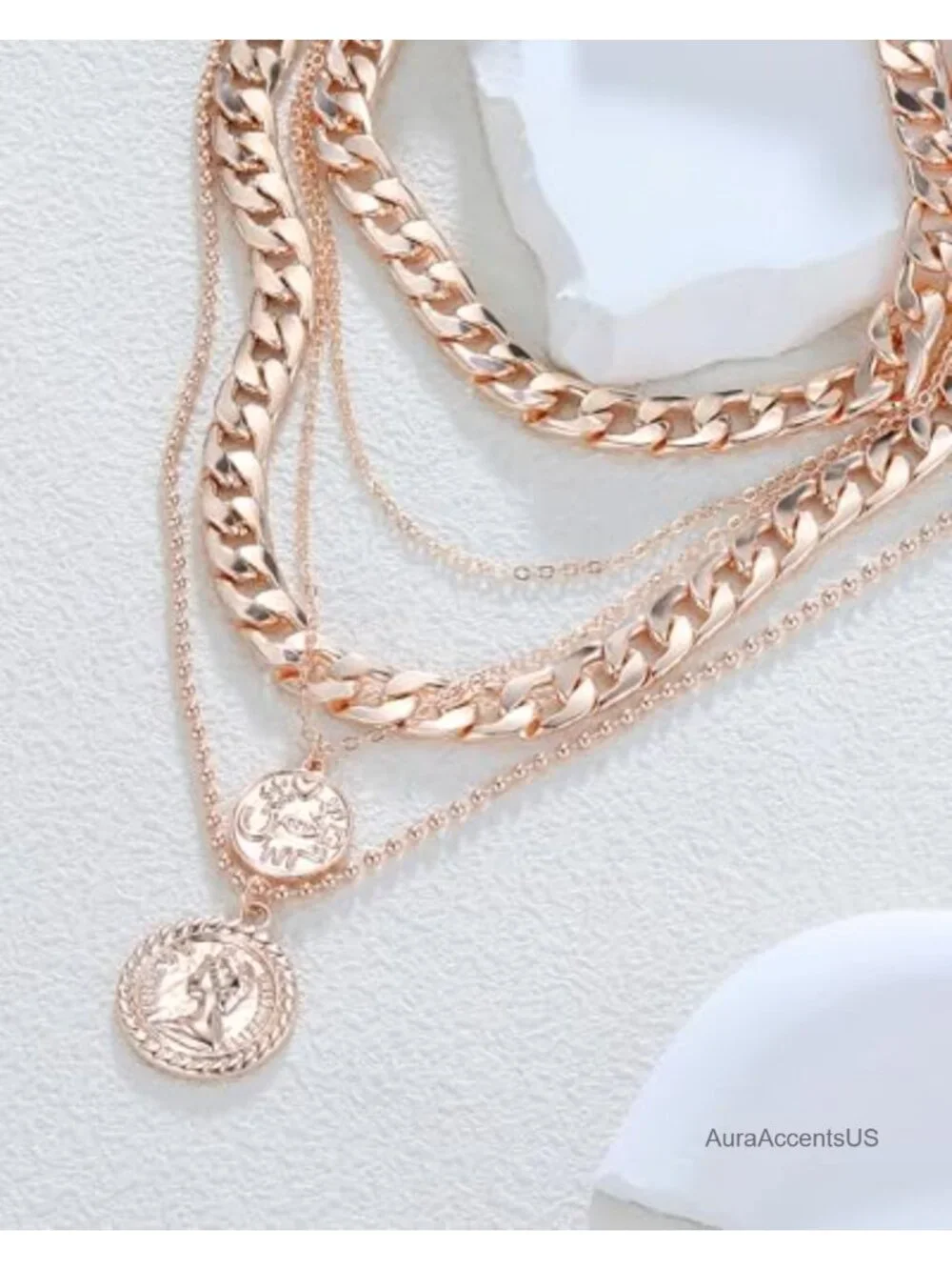 Layered Necklaces for Women Trendy Retro Coin Pendant 5 in 1 Chains
